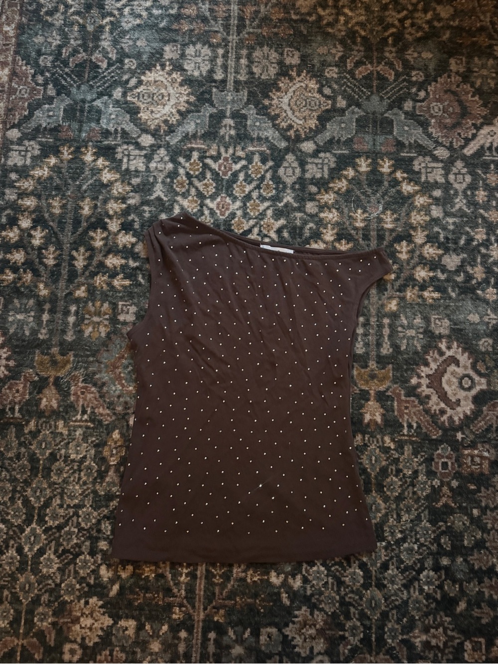 Mango One-Shoulder Rhinestone Tank Top - Brown